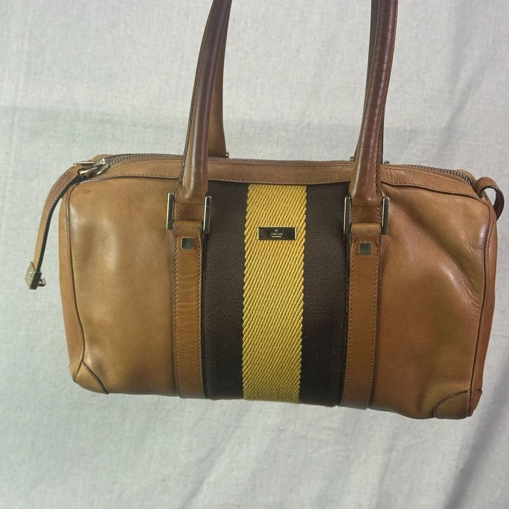 Vintage‎ Gucci Sherry Line Leather Boston Bag Tan Brown
